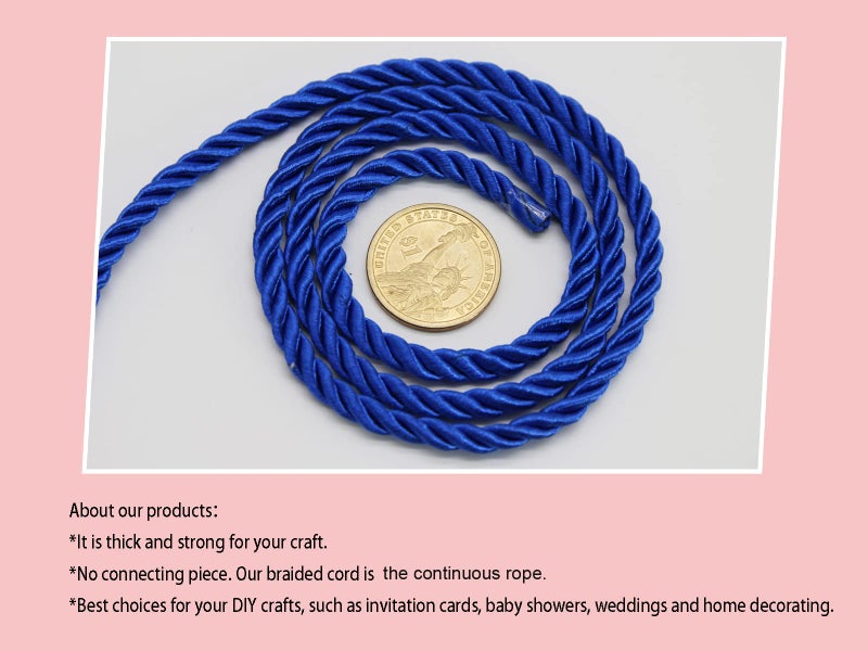 PAMIR TONG 5mm Royal Blue Twisted Satin Cord for Crafts 10 Yards Braided Decorative Cotton Cords Trims Polyester Twine Cord Thick Round Fabric Rope Thread DIY Shiny Handfast Cord for Wedding - Image 3
